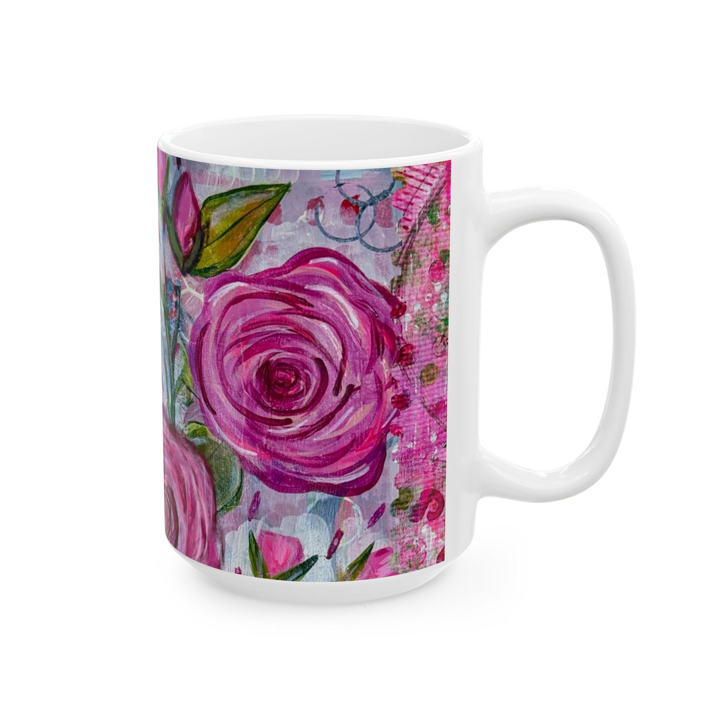 Abstract Roses Ceramic Mug, 15oz