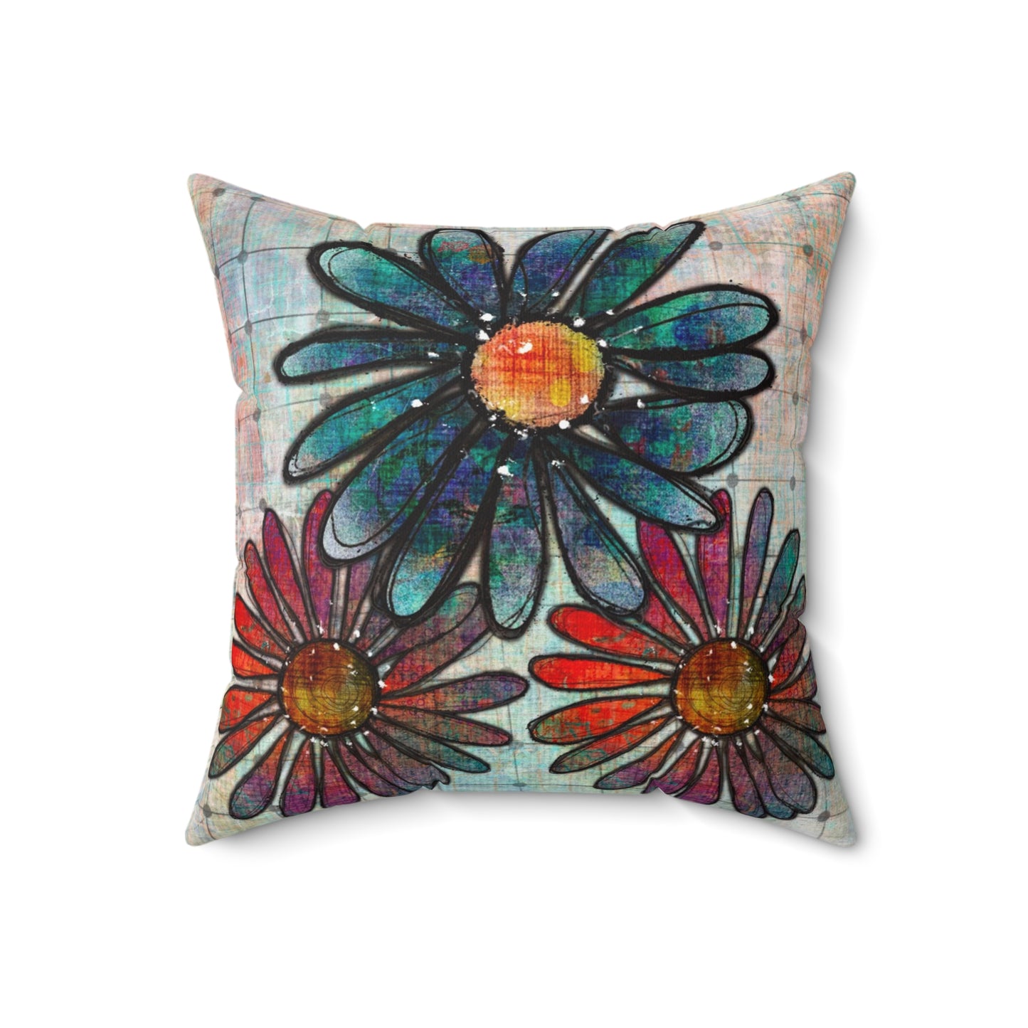 Grungy Flowers Spun Polyester Square Pillow