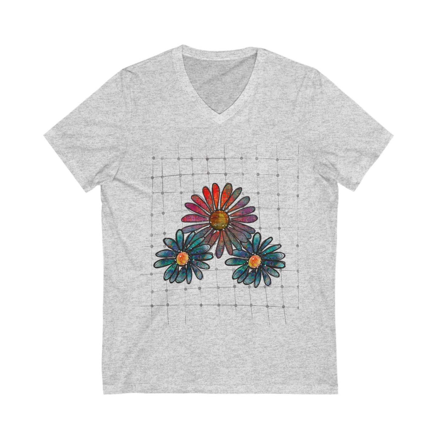 Grungy Flowers Jersey Short Sleeve V-Neck Tee