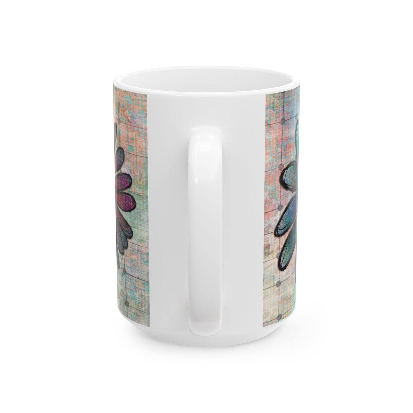 Grungy Flowers Ceramic Mug, 15oz