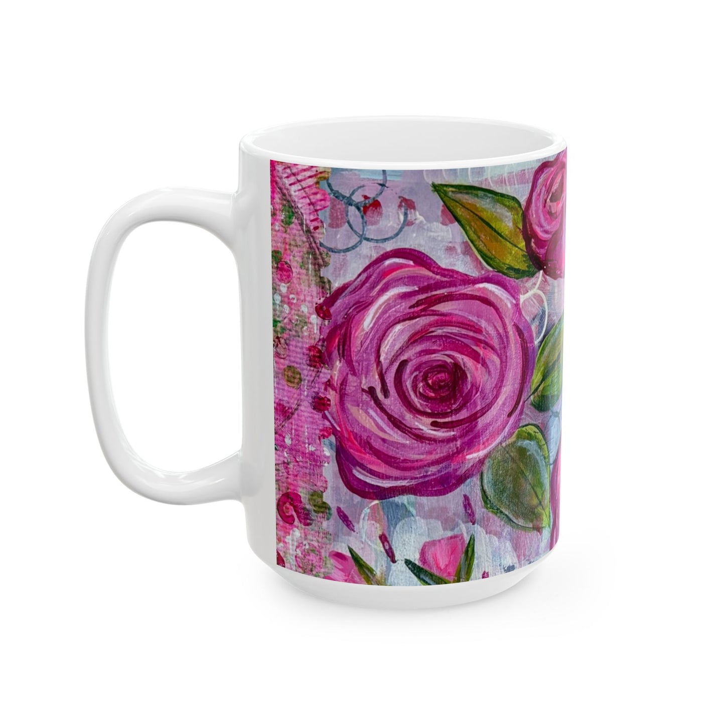 Abstract Roses Ceramic Mug, 15oz