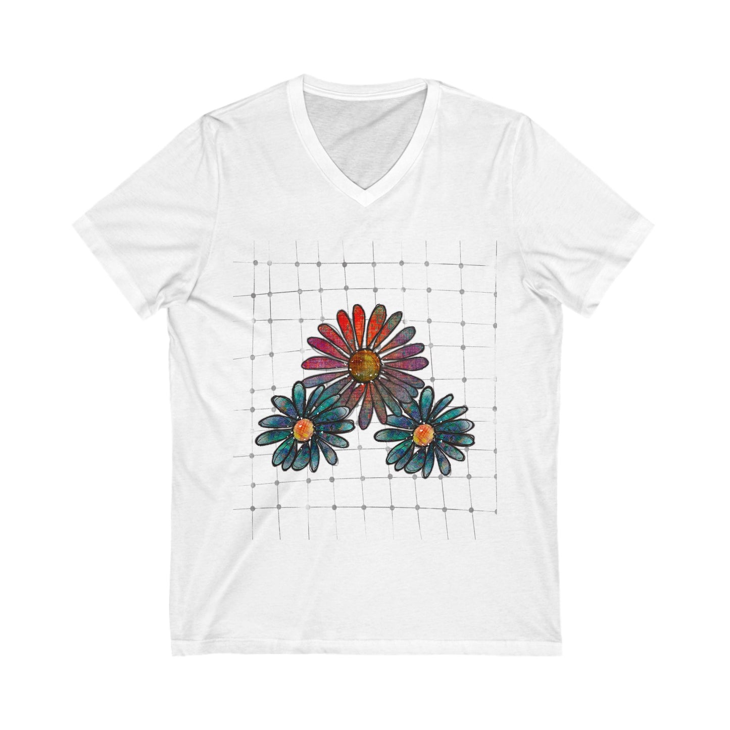 Grungy Flowers Jersey Short Sleeve V-Neck Tee