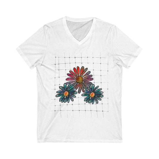 Grungy Flowers Jersey Short Sleeve V-Neck Tee