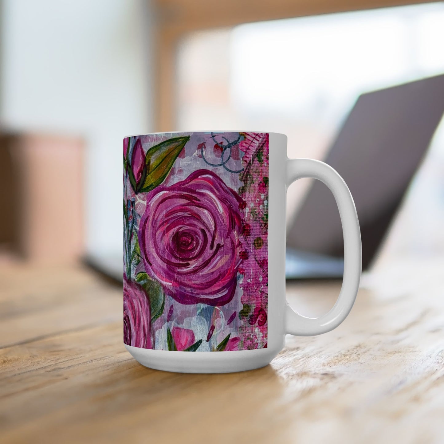 Abstract Roses Ceramic Mug, 15oz