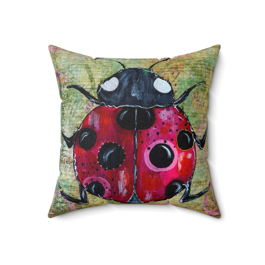 Ladybug Spun Polyester Square Pillow