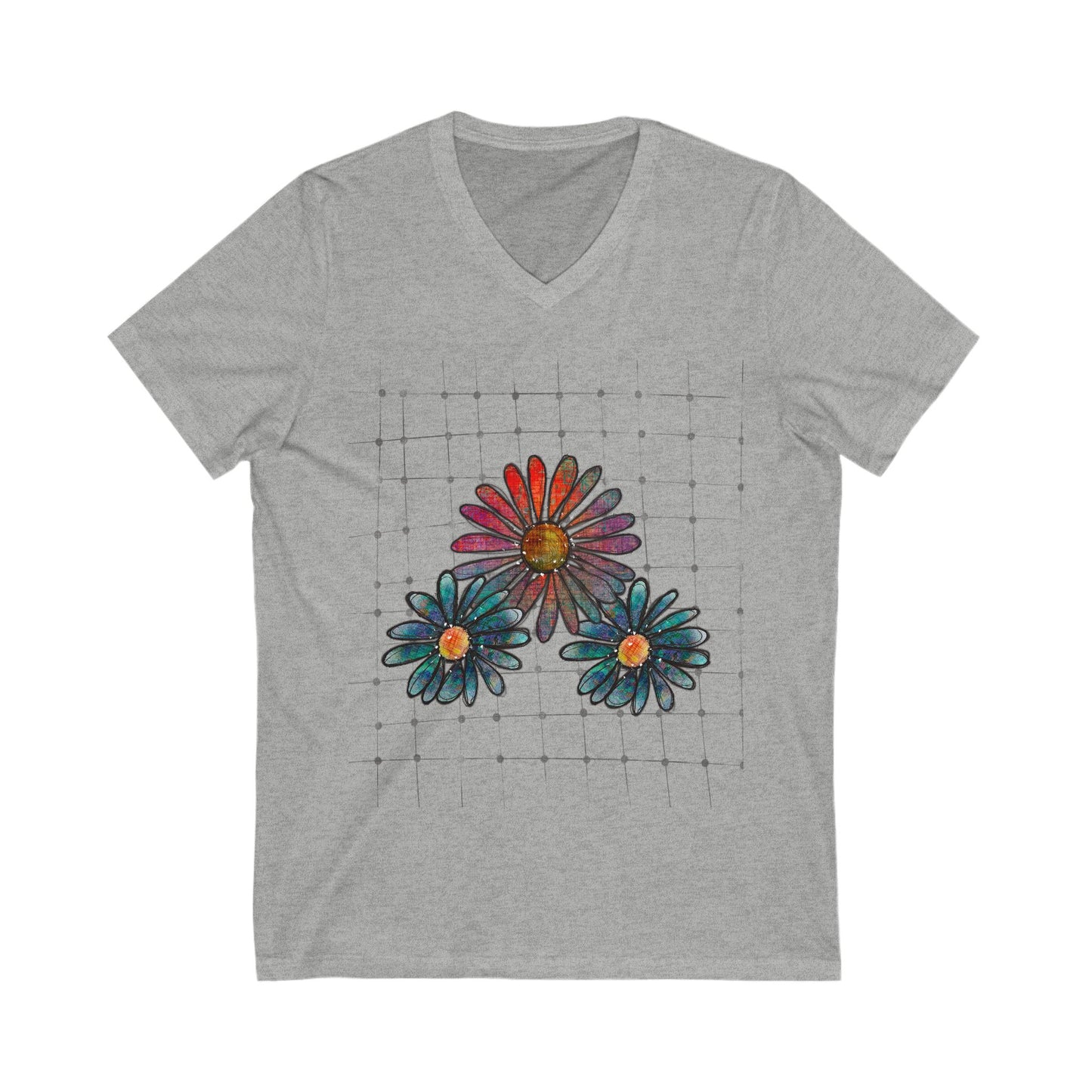 Grungy Flowers Jersey Short Sleeve V-Neck Tee