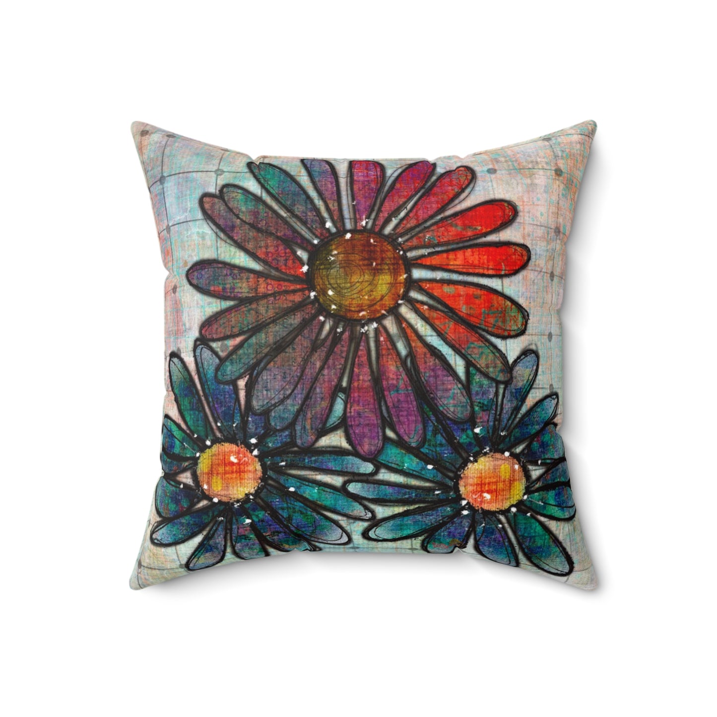 Grungy Flowers Spun Polyester Square Pillow