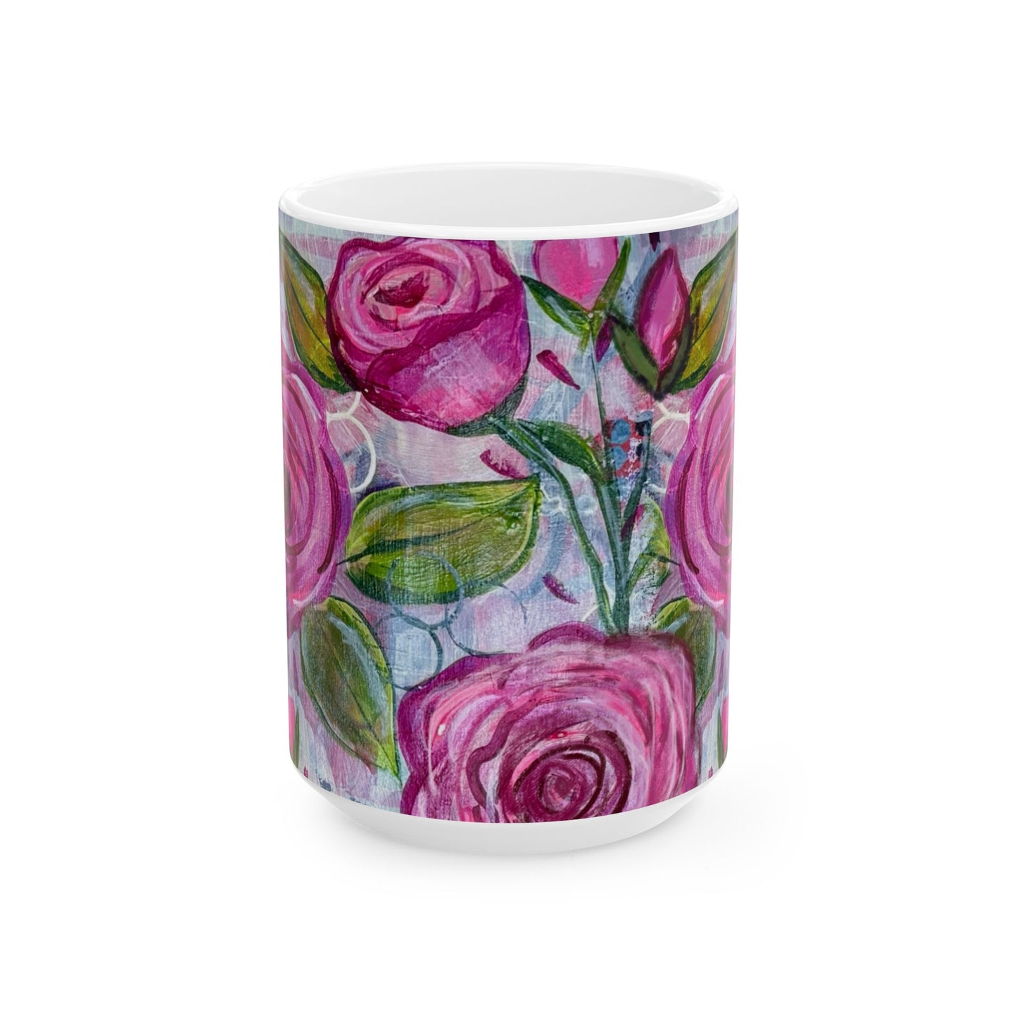 Abstract Roses Ceramic Mug, 15oz