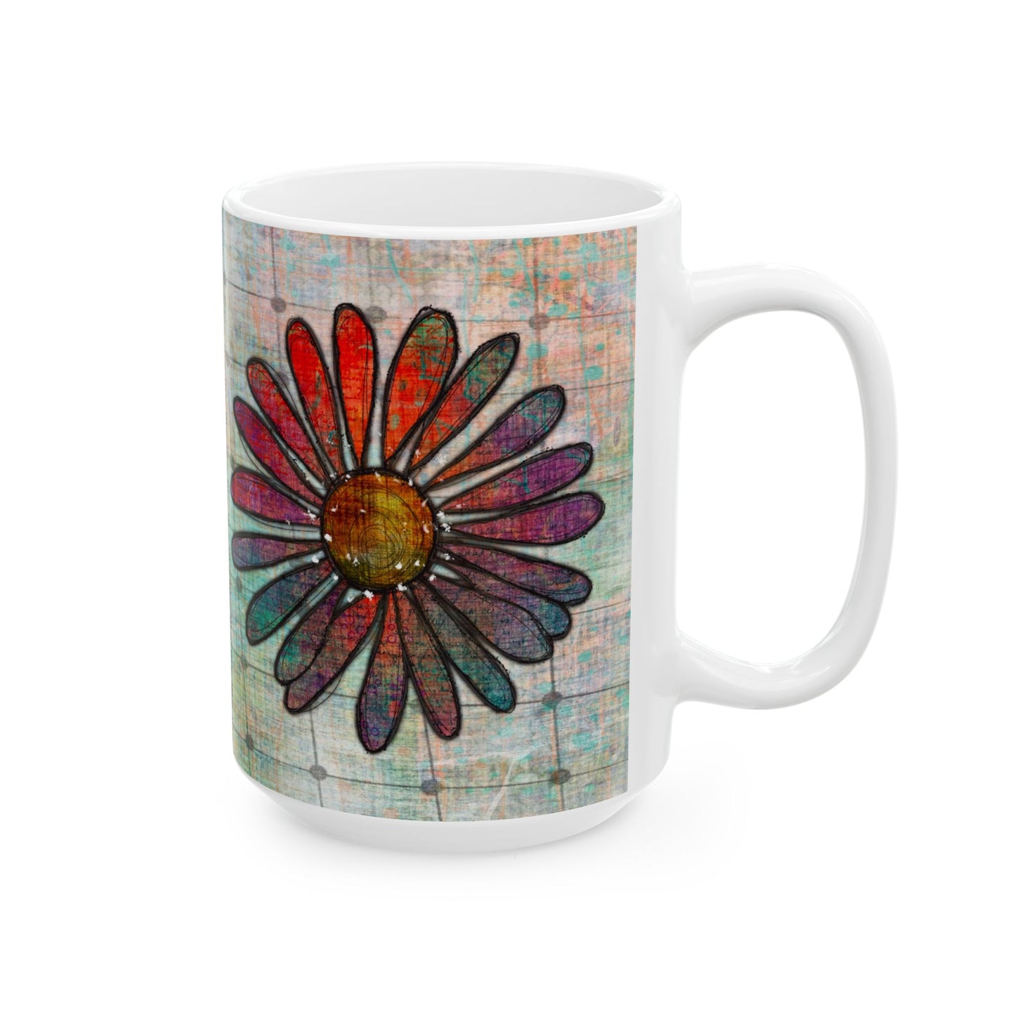 Grungy Flowers Ceramic Mug, 15oz